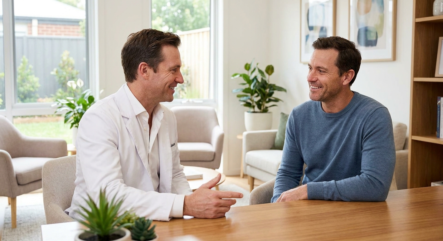 Doctor consulting with a male patient about sleep and hormone health
